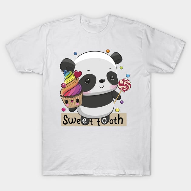 Cartoon Panda with Cake T-Shirt by Reginast777